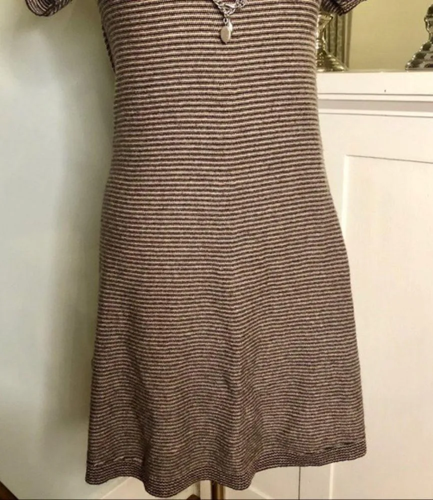 BCBGMaxAzria Cashmere Wool Striped Cowl Neck Sweater Dress Brown XS - Image 4