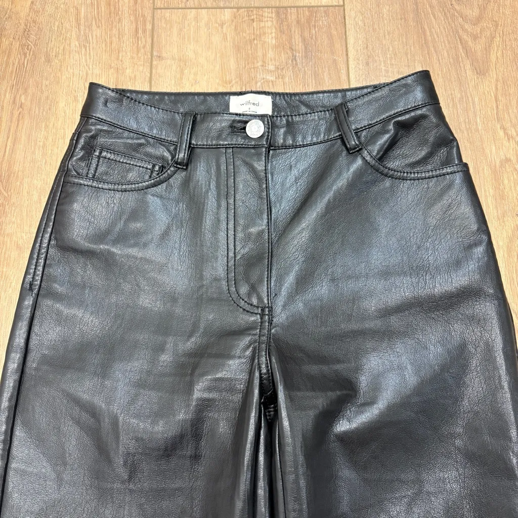 🌟WILFRED🌟 ARITZIA MELINA FAUX VEGAN LEATHER STRAIGHT LEG 5 POCKET PANT BLACK 0 - Image 3