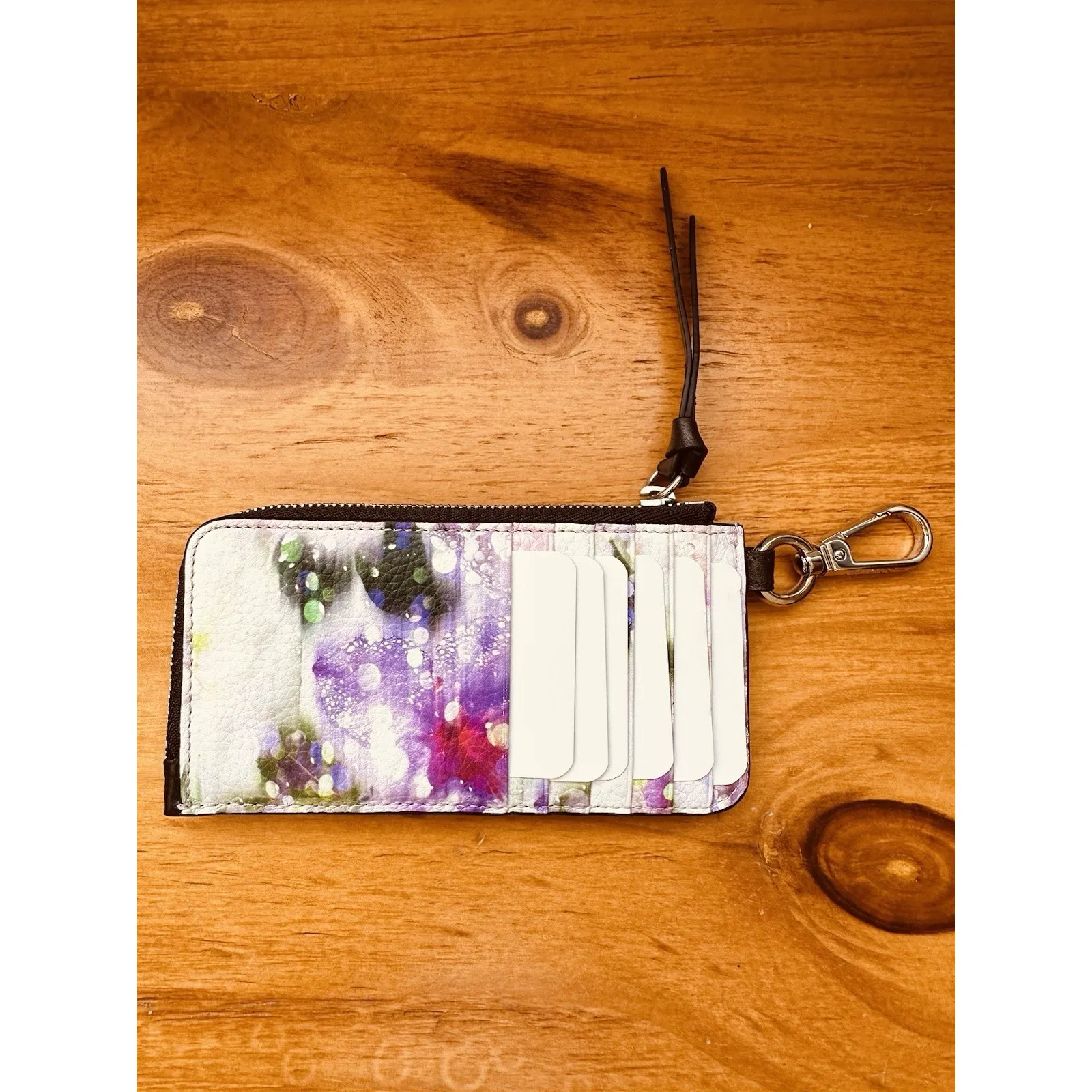 Jimmy Choo Coin Case Wallet Zip-Around Floral Pattern LISE-Z Card Holder‎ Purple - Image 5
