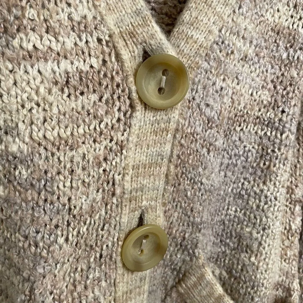 Free People Alpaca Wool Blend Taupe Cream Button Cardigan Sweater Small - Image 3