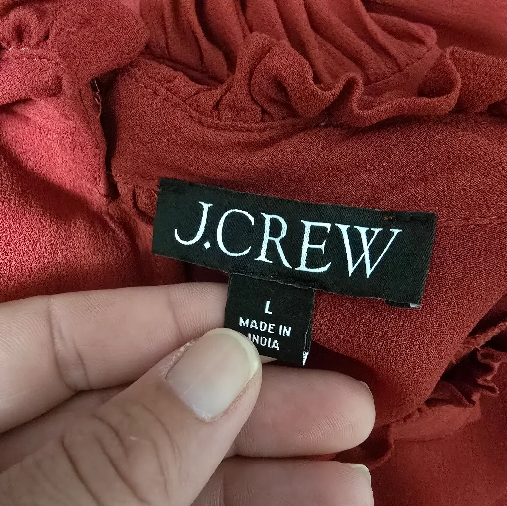 J. Crew Berry Sangria Ruffle Neck Chiffon Blouse Size Large Holiday Preppy - Image 6