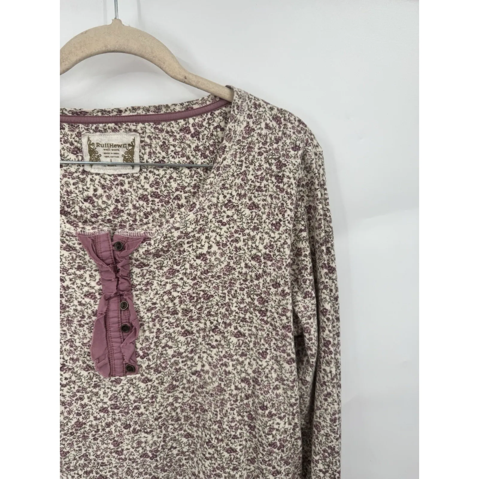 Ruffhewn Prairie Cottage Ditsy Floral Henley Top Women L Cotton MilkMaid Cottage Size L - Image 4