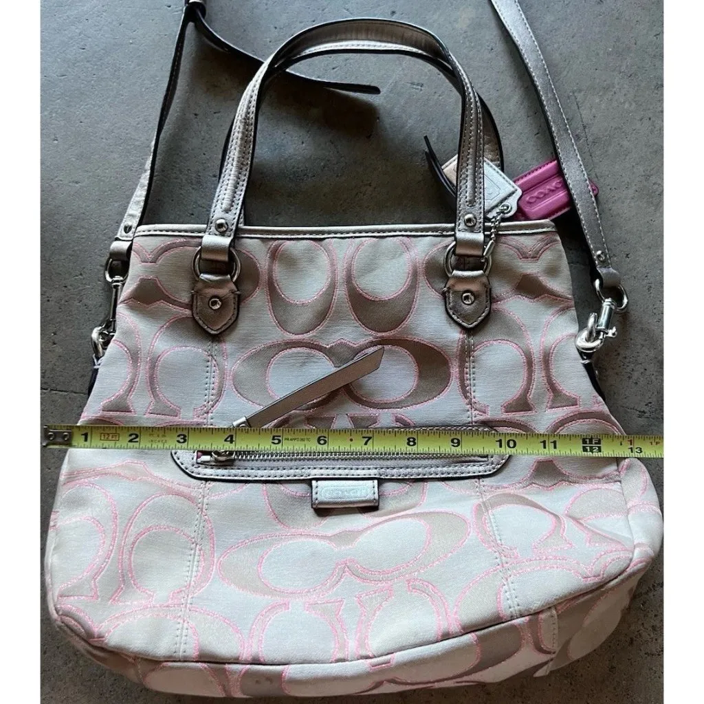 Coach Daisy Signature Metallic Outline Tote Shoulder Bag Hobo Purse Sateen PINK - Image 8
