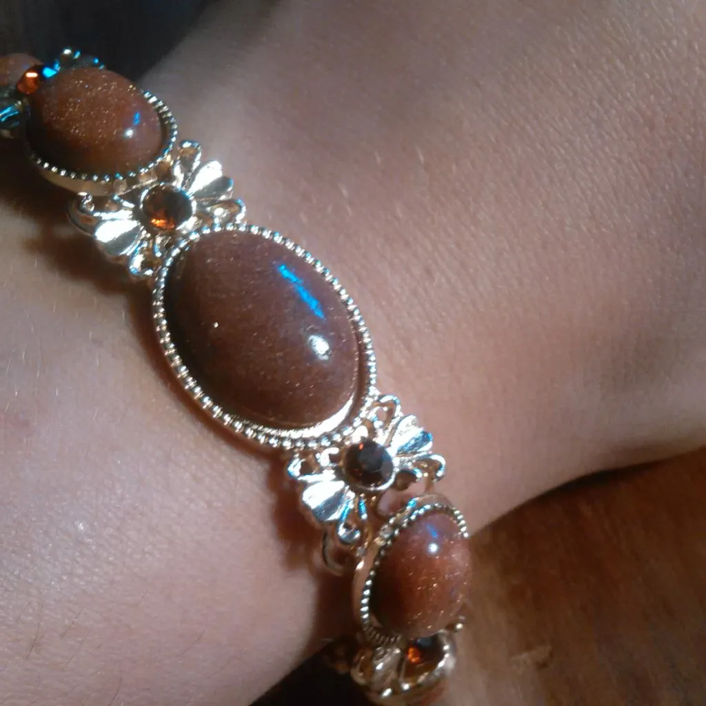 Gold Sandstone and Brown Austrian Crystal Goldtone Dragon Bracelet - Image 9