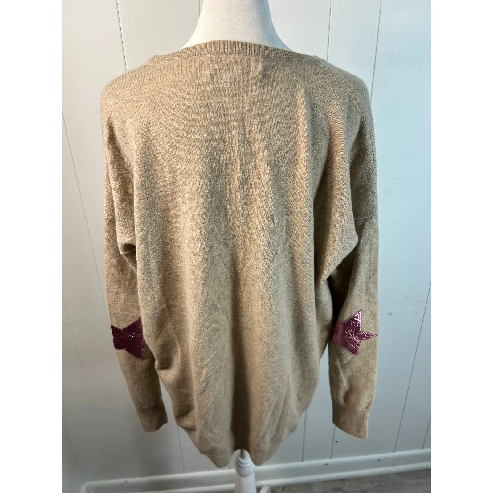 Wyse London Romane Star Patch Longline Cashmerre cardigan sweater in Oat Size 6 Tan - Image 3