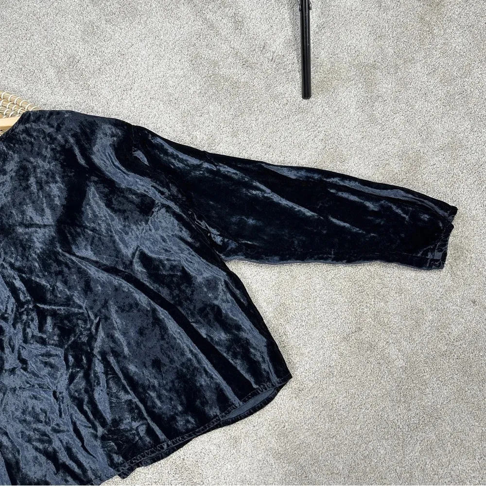 CP Shades Button Front Velvet Velour Top Longsleeve Oversized V-Neck Classic L - Image 8