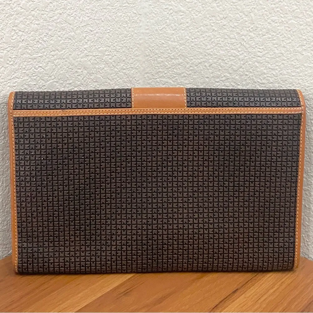 Vintage TED LAPIDUS Paris Embossed Leather Monogram Envelope Clutch Bag 8”X12” Black - Image 2