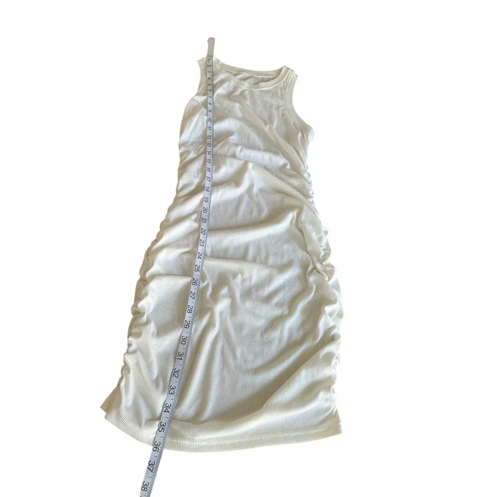 Shein Womens White Ribbed Sleeveless Ruched Bodycon Tank Dress Casual Beach Sz S - Image 4