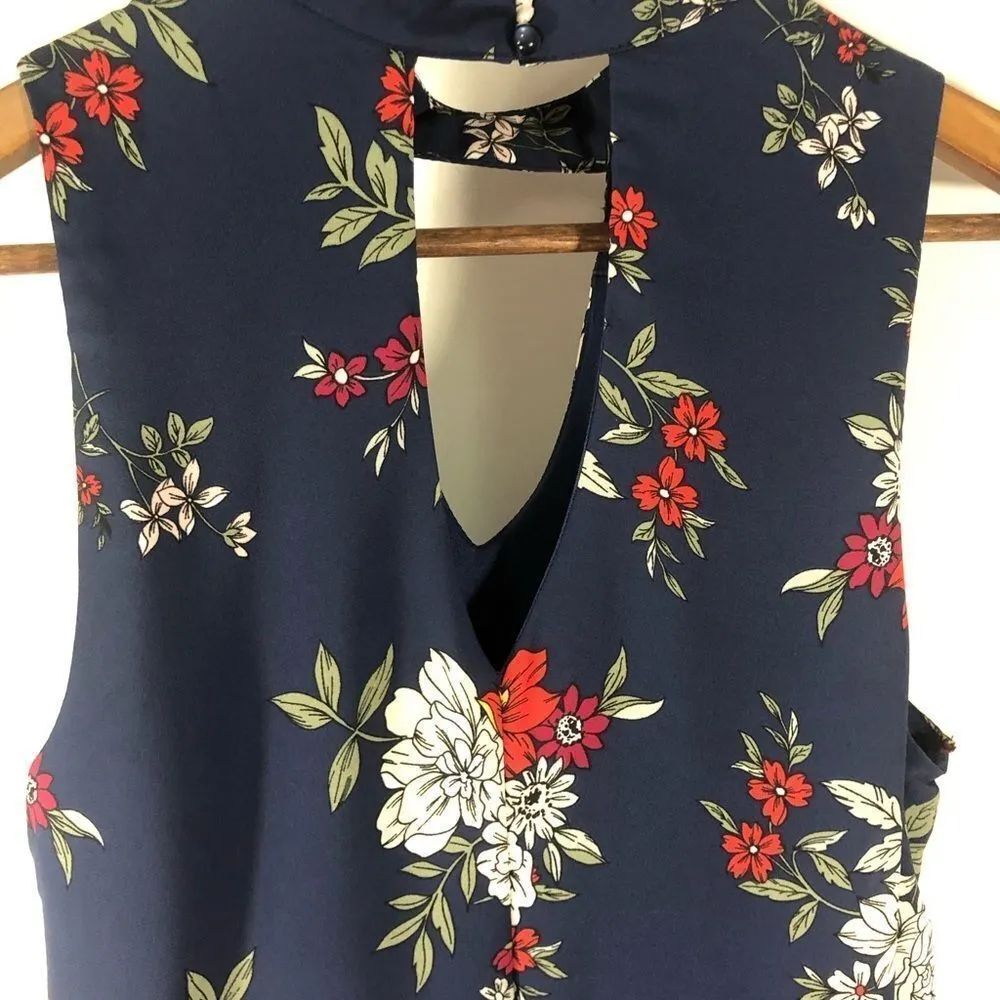 Miami Floral Print Cutout Collared Choker Sleeveless Mini Flowy Dress - Image 7