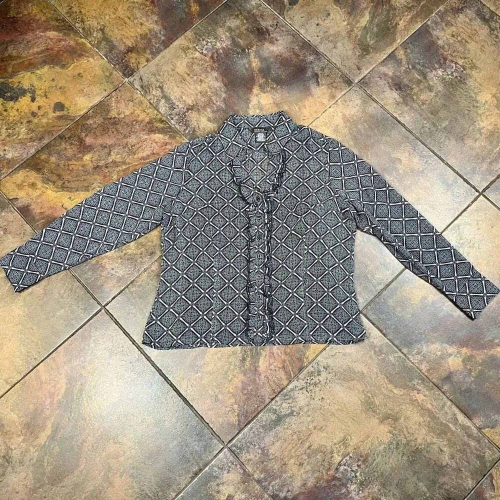 George Me By Mark Eisen Plaid Ruffle Button Down Blouse XL Black - Image 5