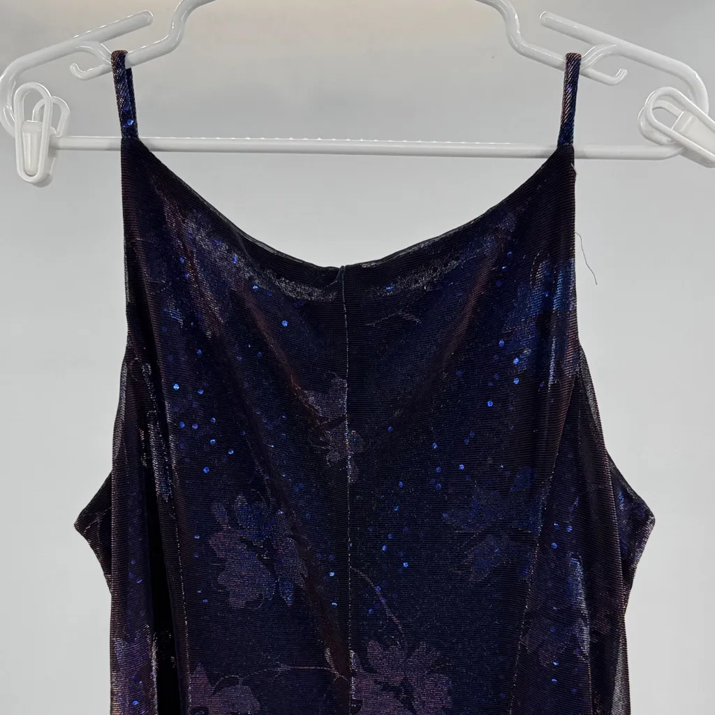 Helene Blake shimmery color shift blue copper sequin maxi dress Y2K formal party Size L - Image 3