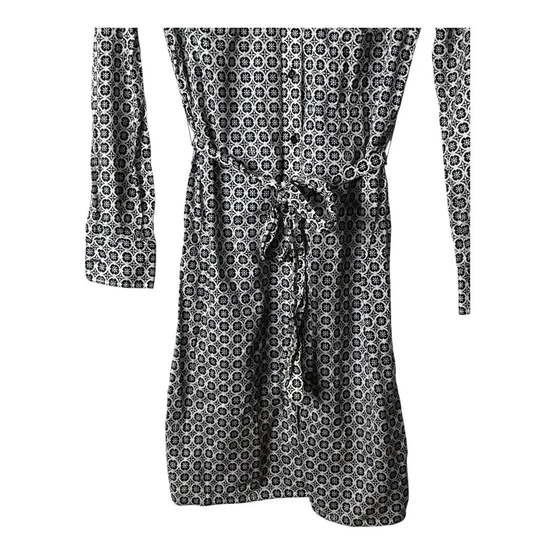 Tory Burch Shirt Dress Rare Long Sleeve Belted Collared Geometric Print Size‎ 2 - Image 4