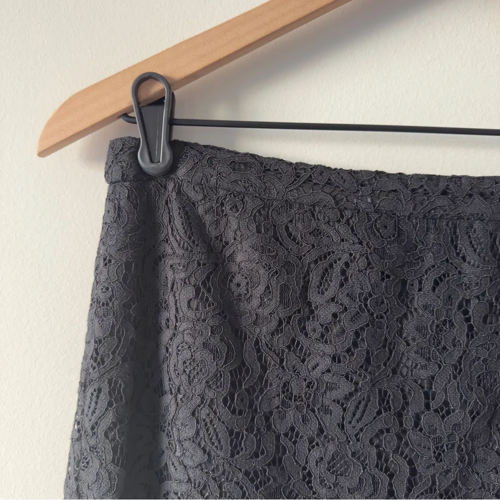 Banana Republic Black Lace Skirt Ruffle flare mermaid hem midi zip up zipper NWT - Image 6