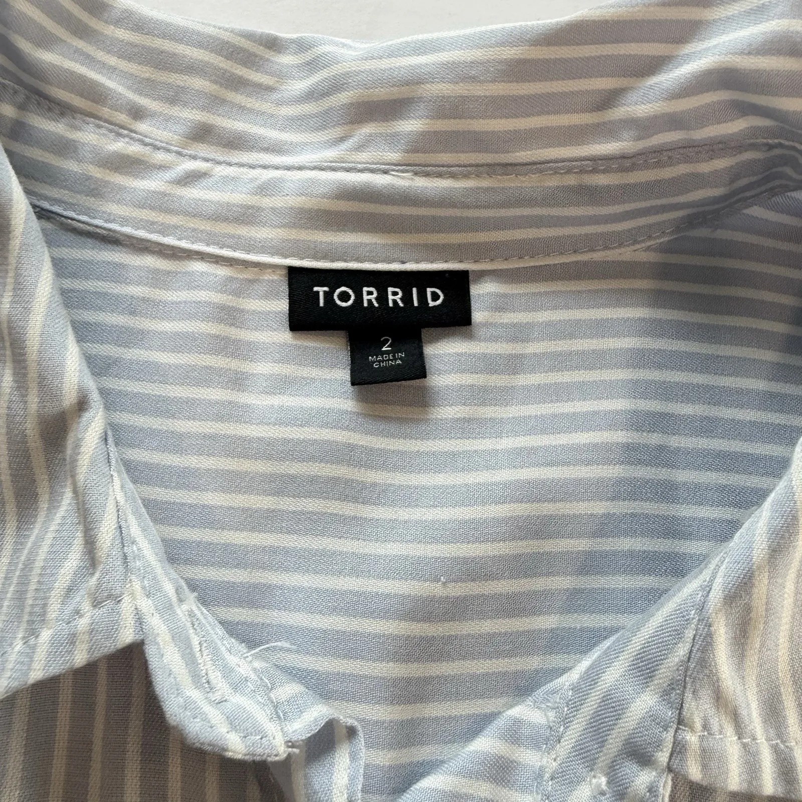 Torrid Lizzie Blue Striped Embroidered Twill Button Up Long Sleeve Shirt Size 2X - Image 14