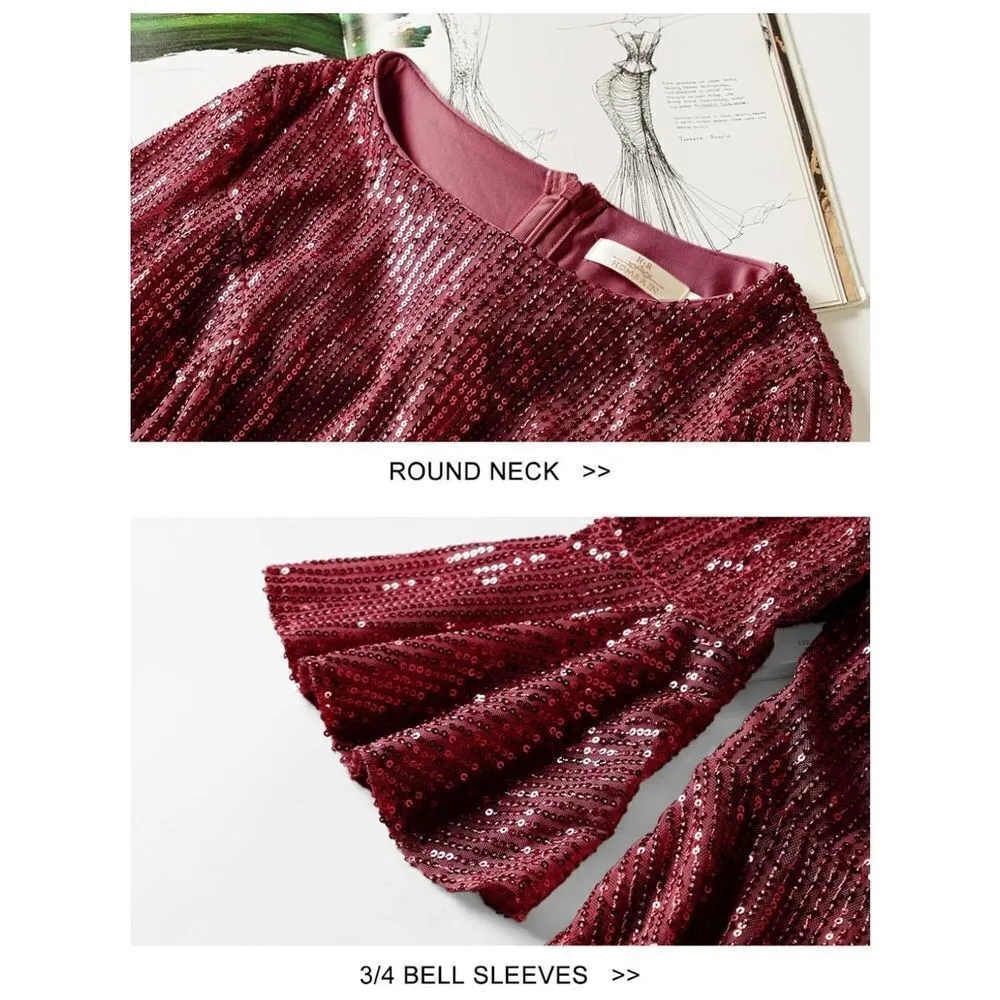 NEW Sequin Sparkly Formal Knee Length Vintage Mob Wife Dress 3X Red - Image 4