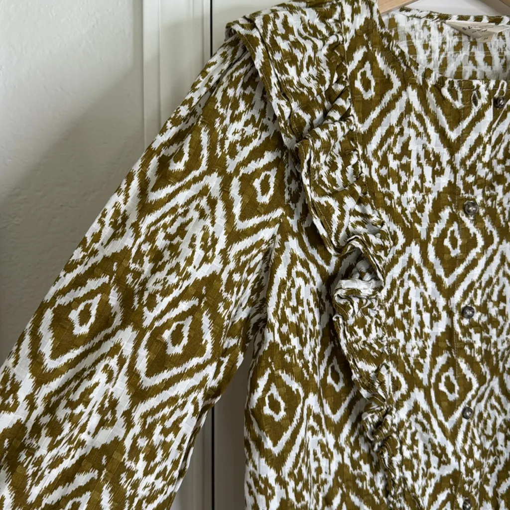 Sezane Boby ikat ruffle button down blouse - Image 9