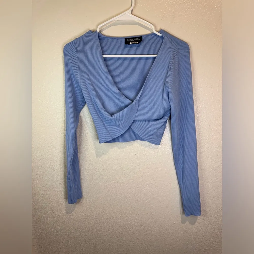 MINKPINK Women's Blue Ribbed‎ Top Size M - Image 6