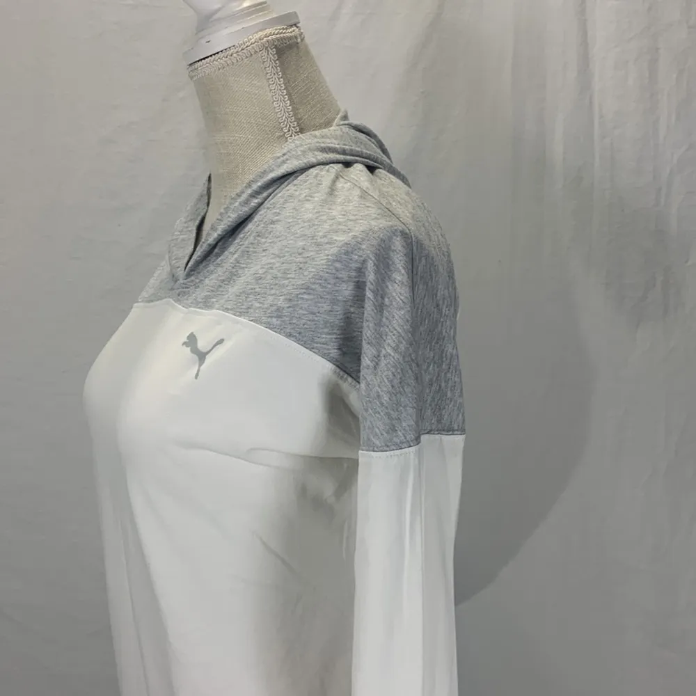 Puma Lightweight White and Gray Longline Pullover Hoodie Size Small - Image 7