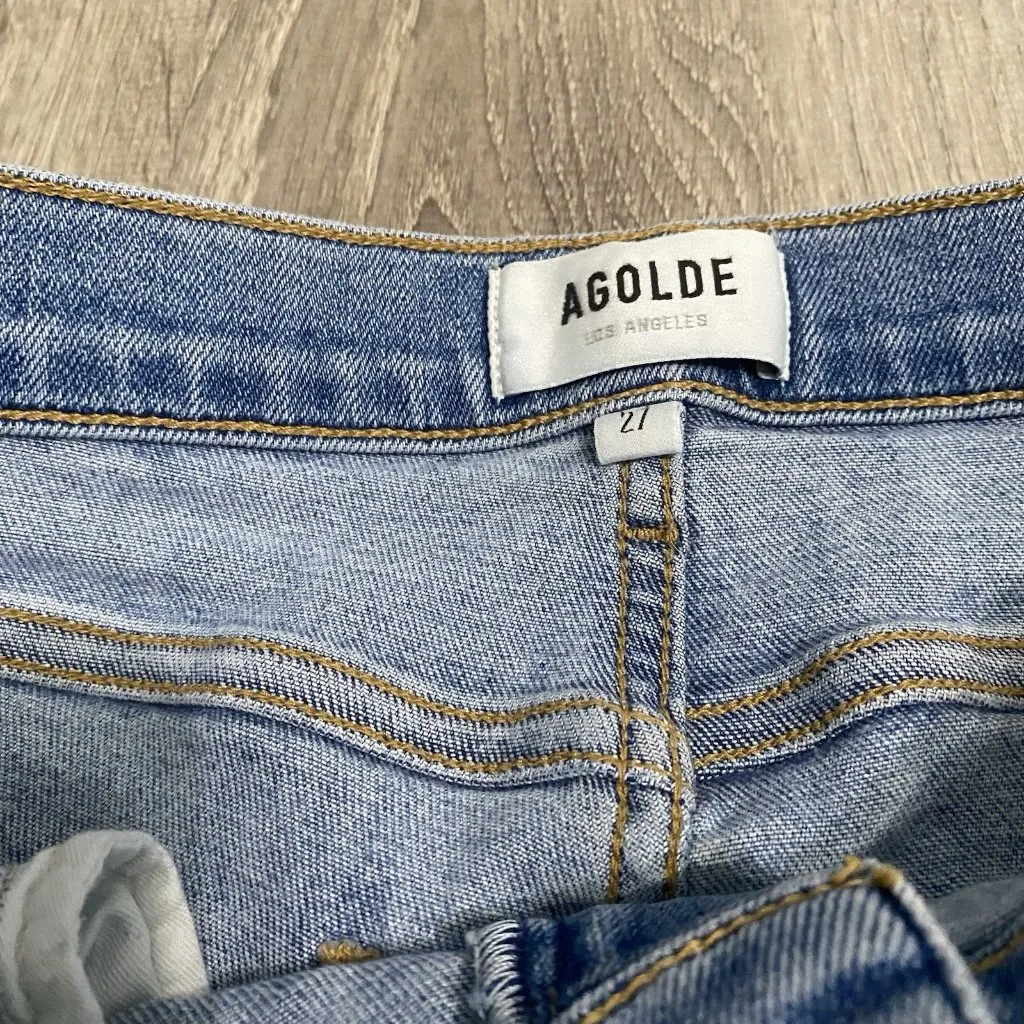 AGOLDE Sophie Crop Mid Rise Jean With Chewed Hem Womens 27 Blue Stretch Denim - Image 2