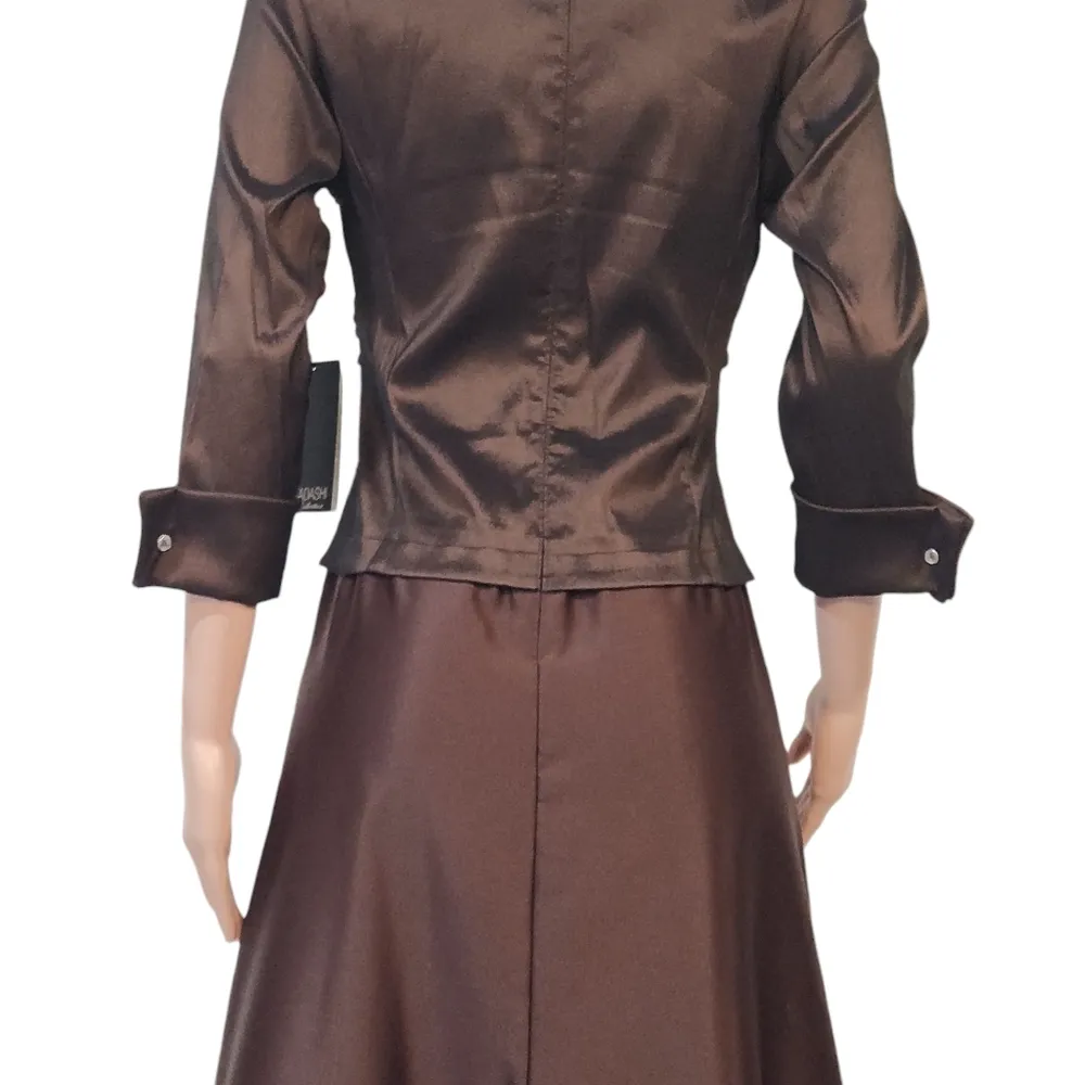 Tadashi Brown Satin Long Formal Modest Luxury Dress Sz 8 - Image 11
