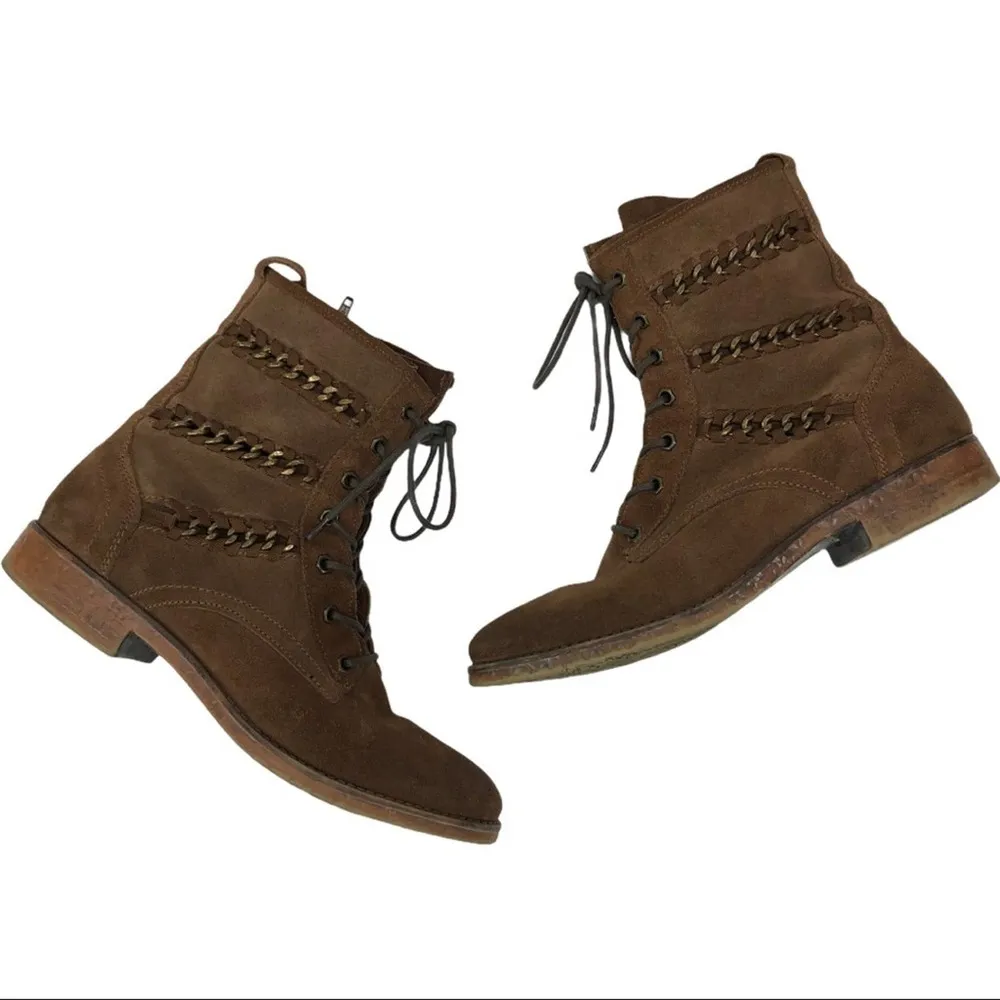 Lavorazione Artigianale Leather Ankle Combat Boots Brown Size 9 - Image 8