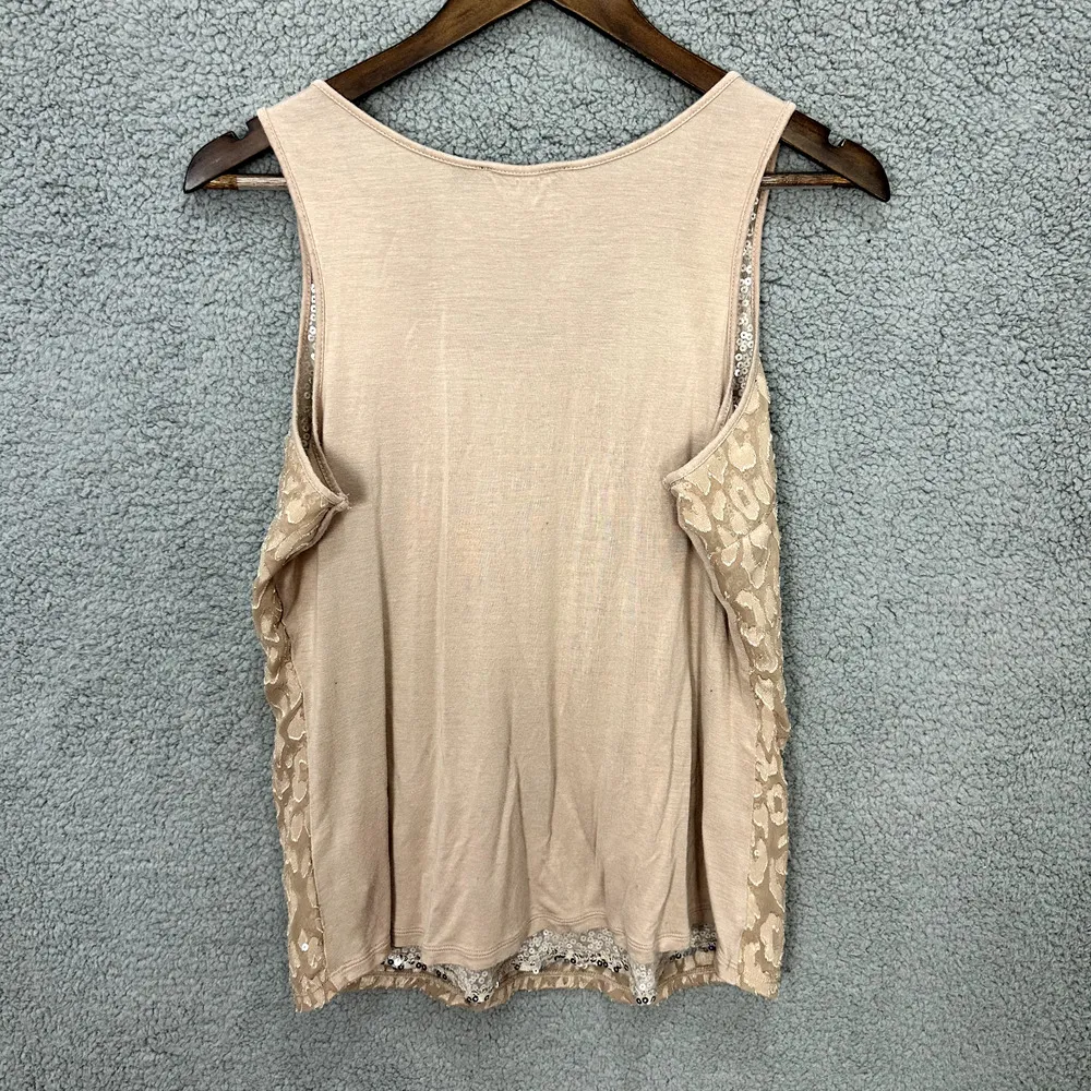 Vintage Y2K The Limited Cami Tank Top Women Large Beige Animal Print Sequin Lace - Image 3
