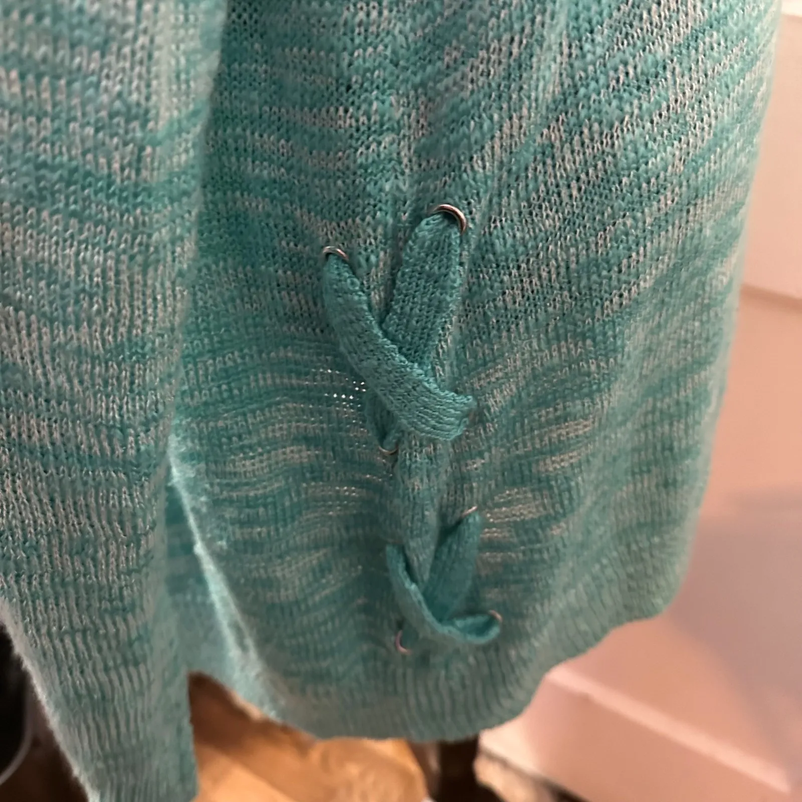 New Directions Blue Knit Cardigan with Lace Up Detail in L Size L - Image 2