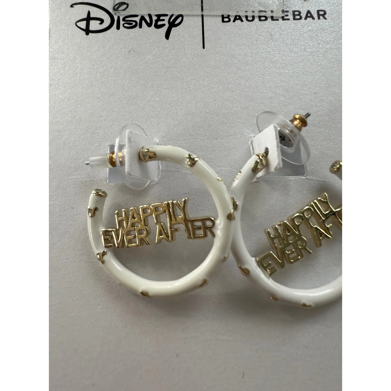 Disney Baublebar White Gold Tone Hoop Earrings Happily Ever After - Image 2