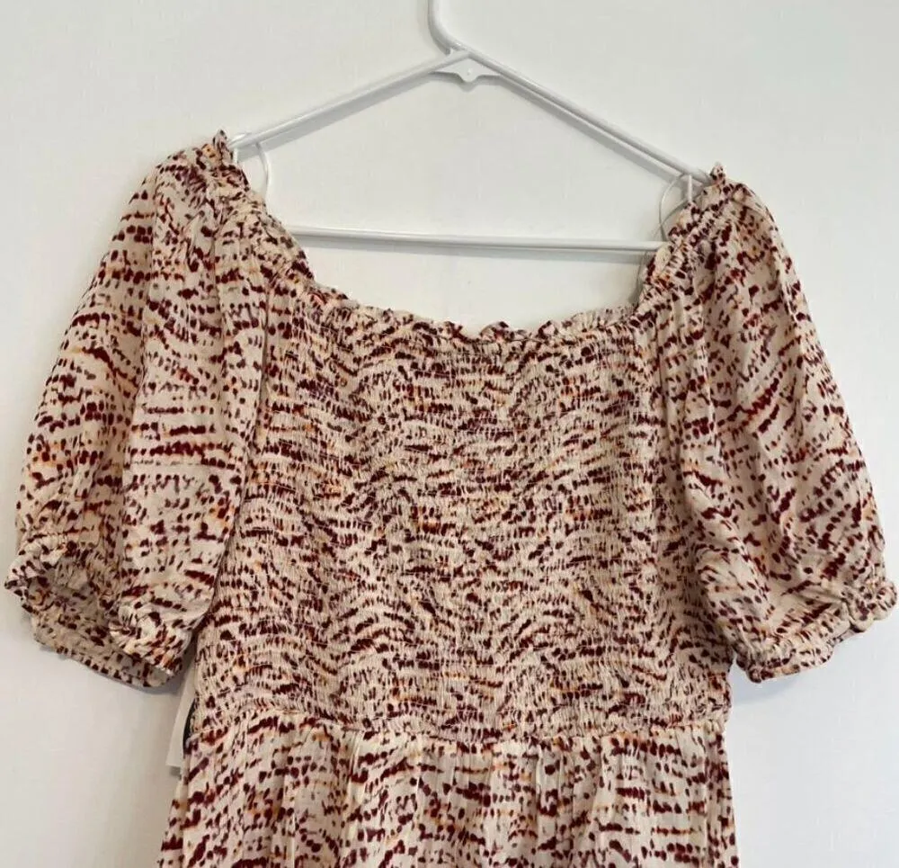NEW NWT OLD NAVY Smocked Bodice Tie Dye Top Cream Beige Burgundy Short Sleeve M - Image 14