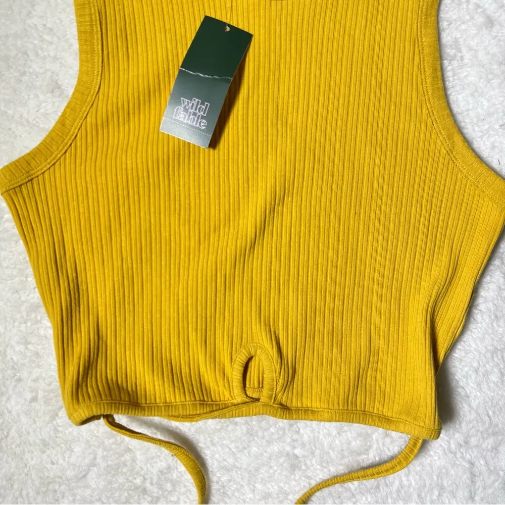 NWT Wild Fable Mustard Yellow Ribbed Knit Cropped Tie Tank Top - Image 2