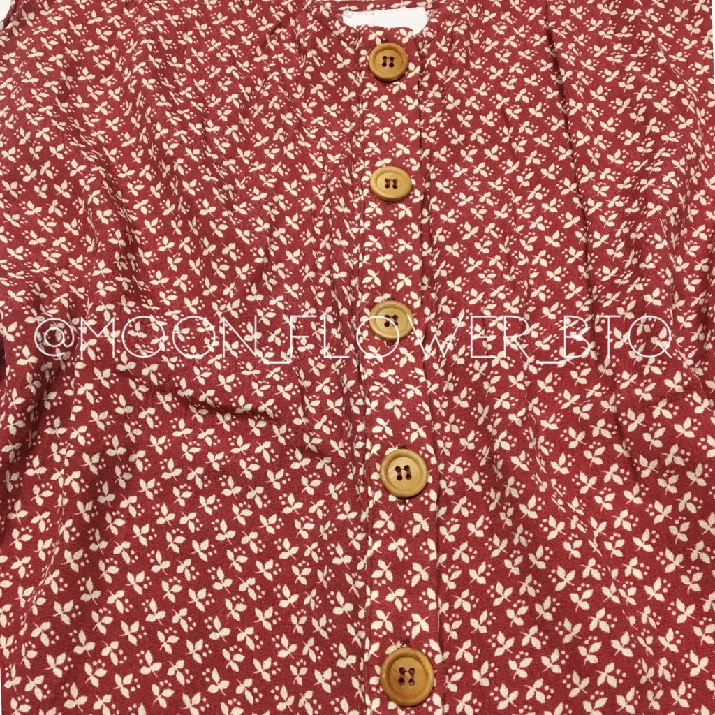 Skylar + Madison Rust Floral Button Front Romper with Ruffle Hem – Size Small - Image 9