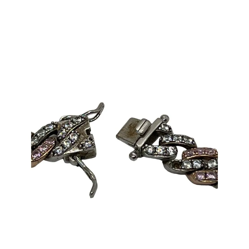 Rhinestone Cuban Link Chain Necklace Clear Pink Crystals Choker Collar 15" READ - Image 4