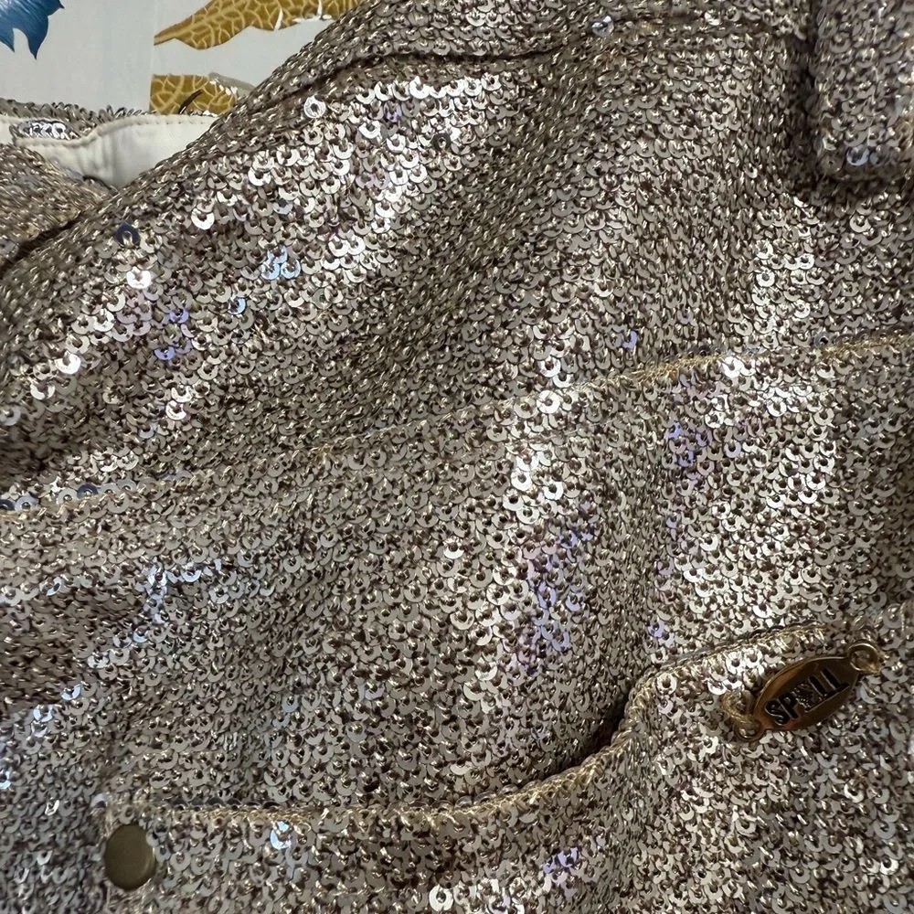 Spell Bond Girl Shorts in Gold Sequin Festival Western Boho Country Shorts Sz M Size M - Image 6