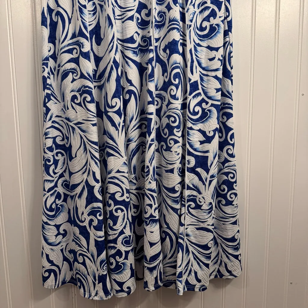 Perceptions A-Line Sleeveless Formal Women’s White & Blue Midi Dress Size Medium - Image 4