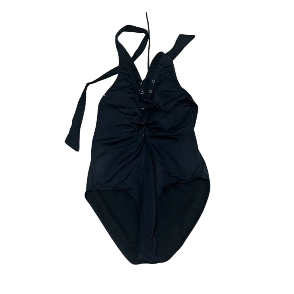 Ashley Graham Women's Black One Piece Swimsuit Size 10 Halter Lace - Image 2