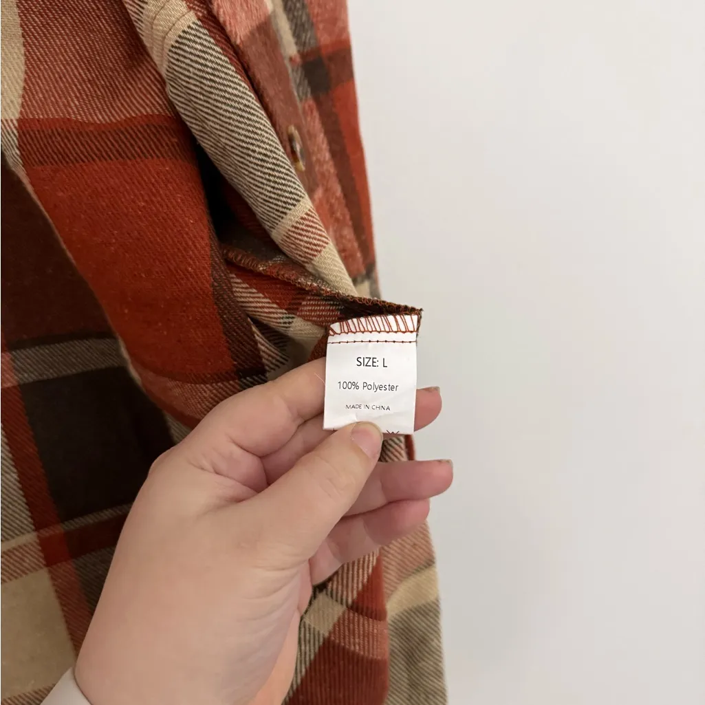 Amazon Rust Red Plaid Button-Down Shacket - Image 5