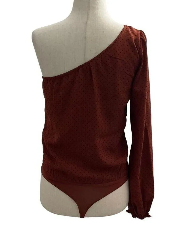 Abercrombie & Fitch Women Size XS Maroon Bodysuit Polka Dot One Shoulder 18-700P - Image 3