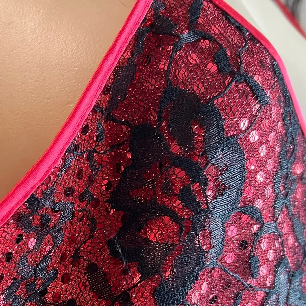 Vintage 90’s Night Magic by Cinema Etoile Red Satin Material Nightgown Black Size L - Image 4