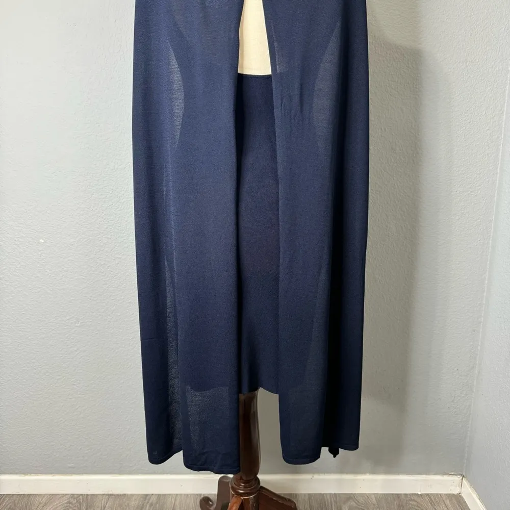 ZARA‎ New Navy Blue Elegant Round Neck Knit Cape Dress Slit Long Sleeves Size S - Image 11