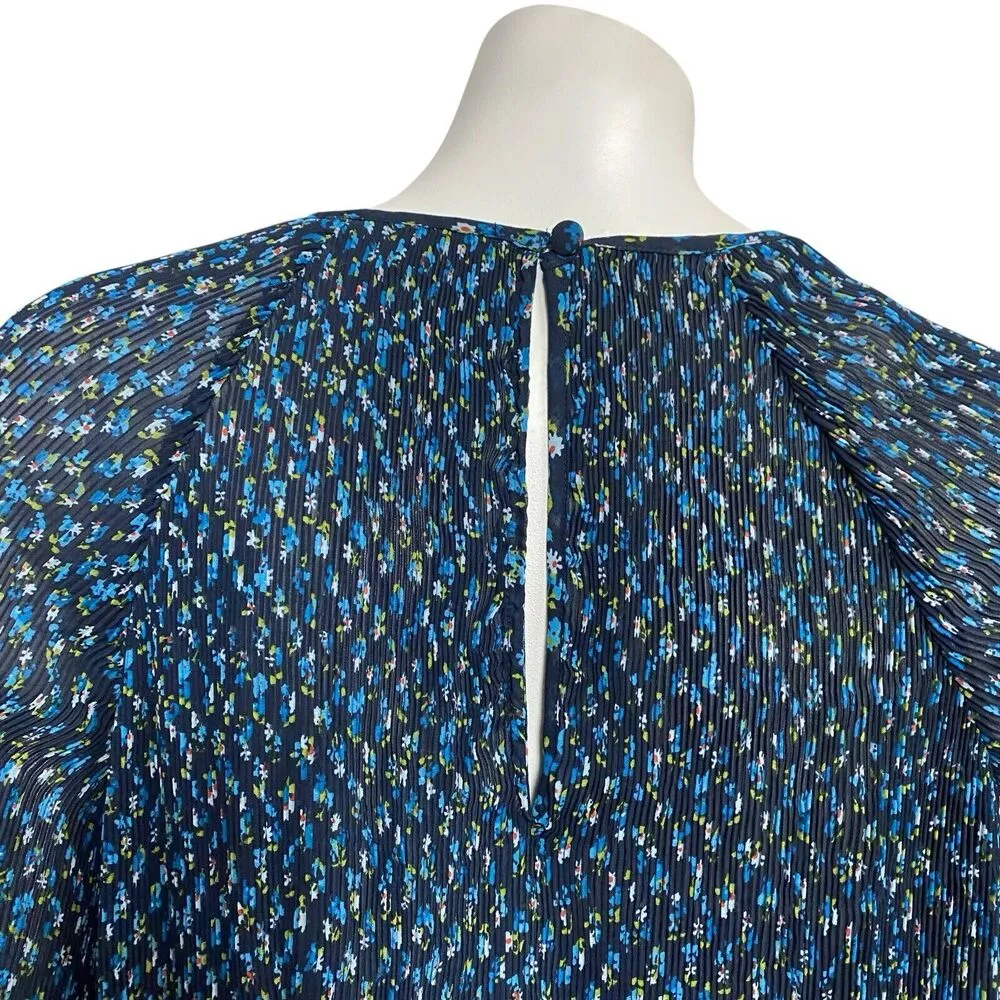 MADEWELL Women Small Crinkle Deep Blue Floral Georgette Mini Dress Cottagecore - Image 7