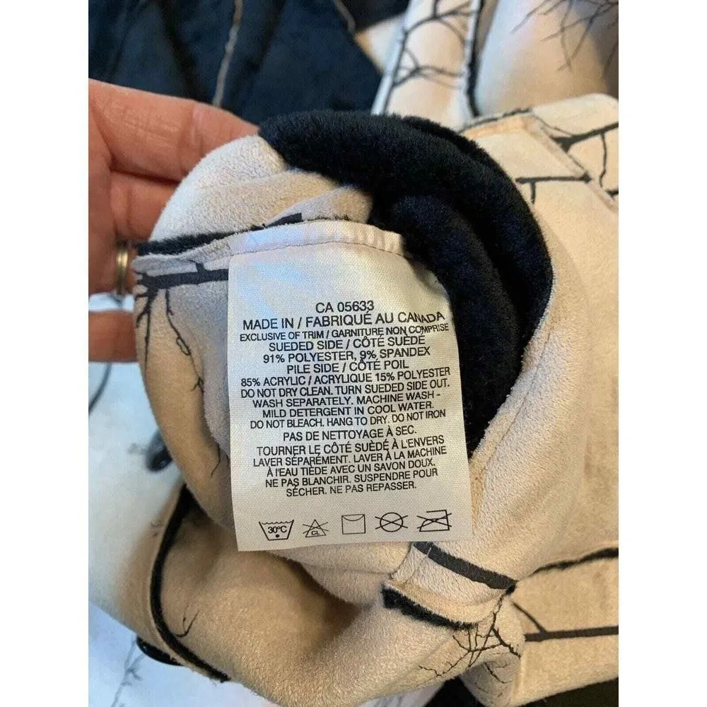 Robert Kitchen Suede Jacket Women's Small Canada Coat Faux Fur‎ Cream Trees Black - Image 8