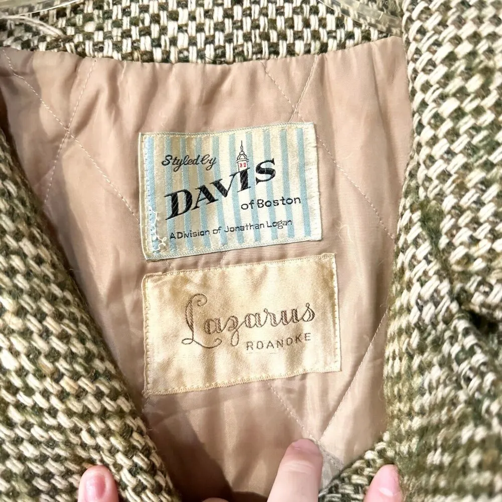 Vintage DAVIS OF BOSTON LAZAROUS Pea Coat Women Green Woven Double Breasted Size M - Image 3