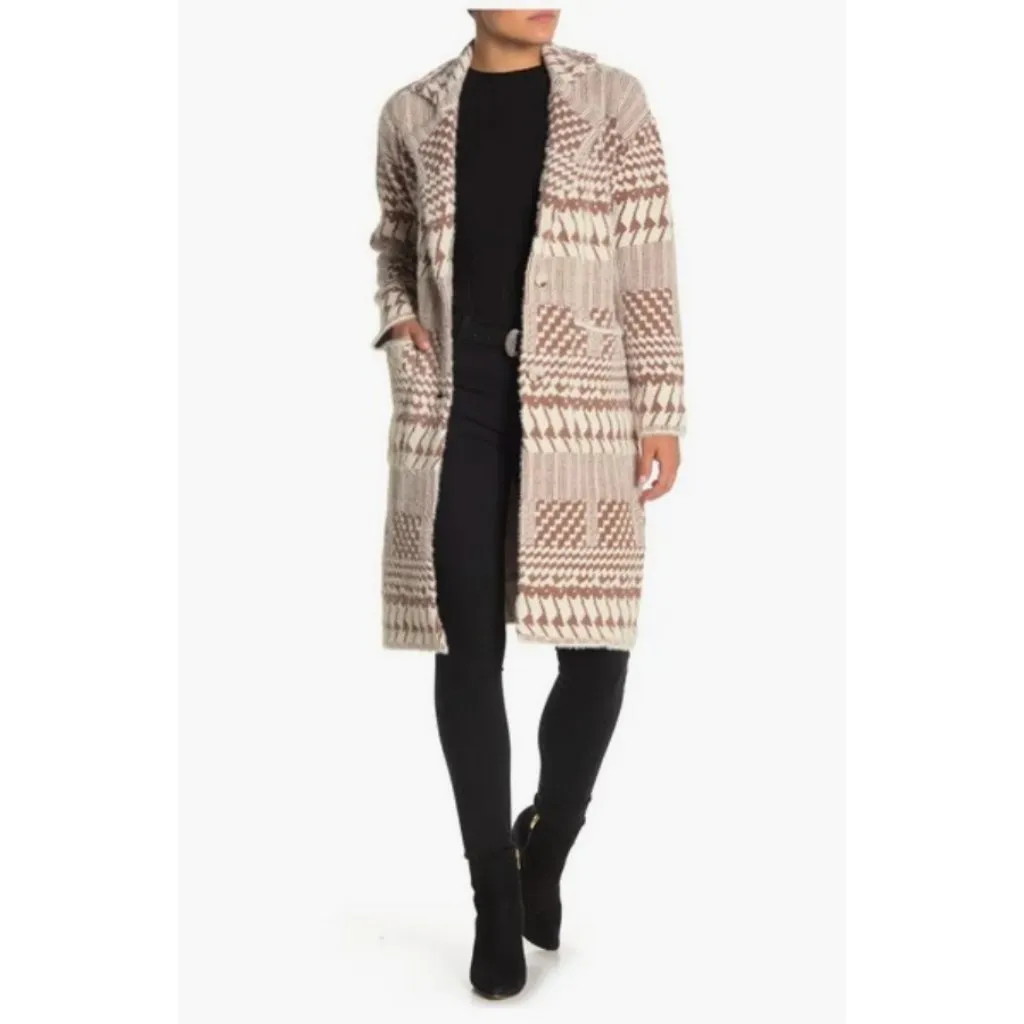 💕LOVE TOKEN💕 Zendaya Below Knee Length Sweater Coat Camel Print Large NWT - Image 7