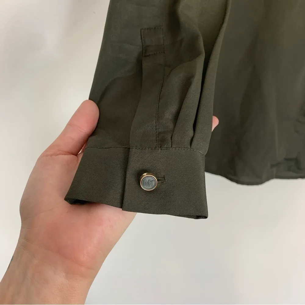 Michael Kors Button Front Shirt Olive Green Size Small - Image 6