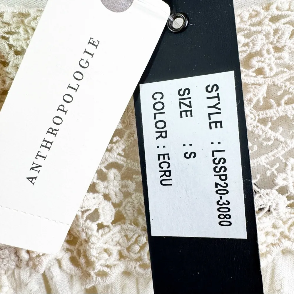 NWT Anthropologie Love Sam Boho Cotton Lace Peplum Full Sleeve Top Ecru Size S - Image 11