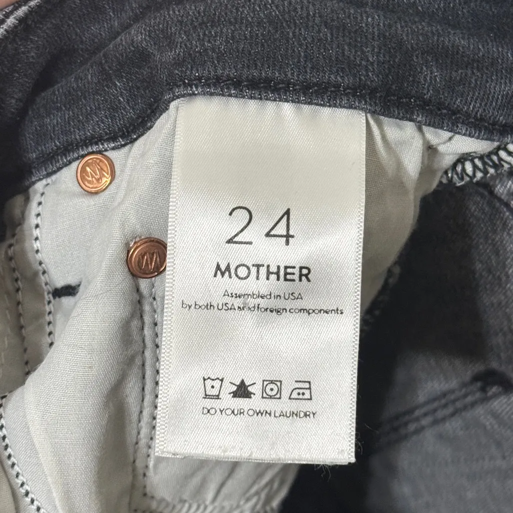 Mother The Undone Hem Looker Ankle in Stealing Shadows Distressed Black Jeans 24 - Image 4