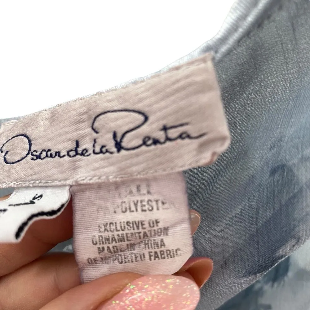 Vintage Oscar De‎ La Renta Women’s S Sheer Floral Slip Dress Blue Nightgown 90s - Image 3