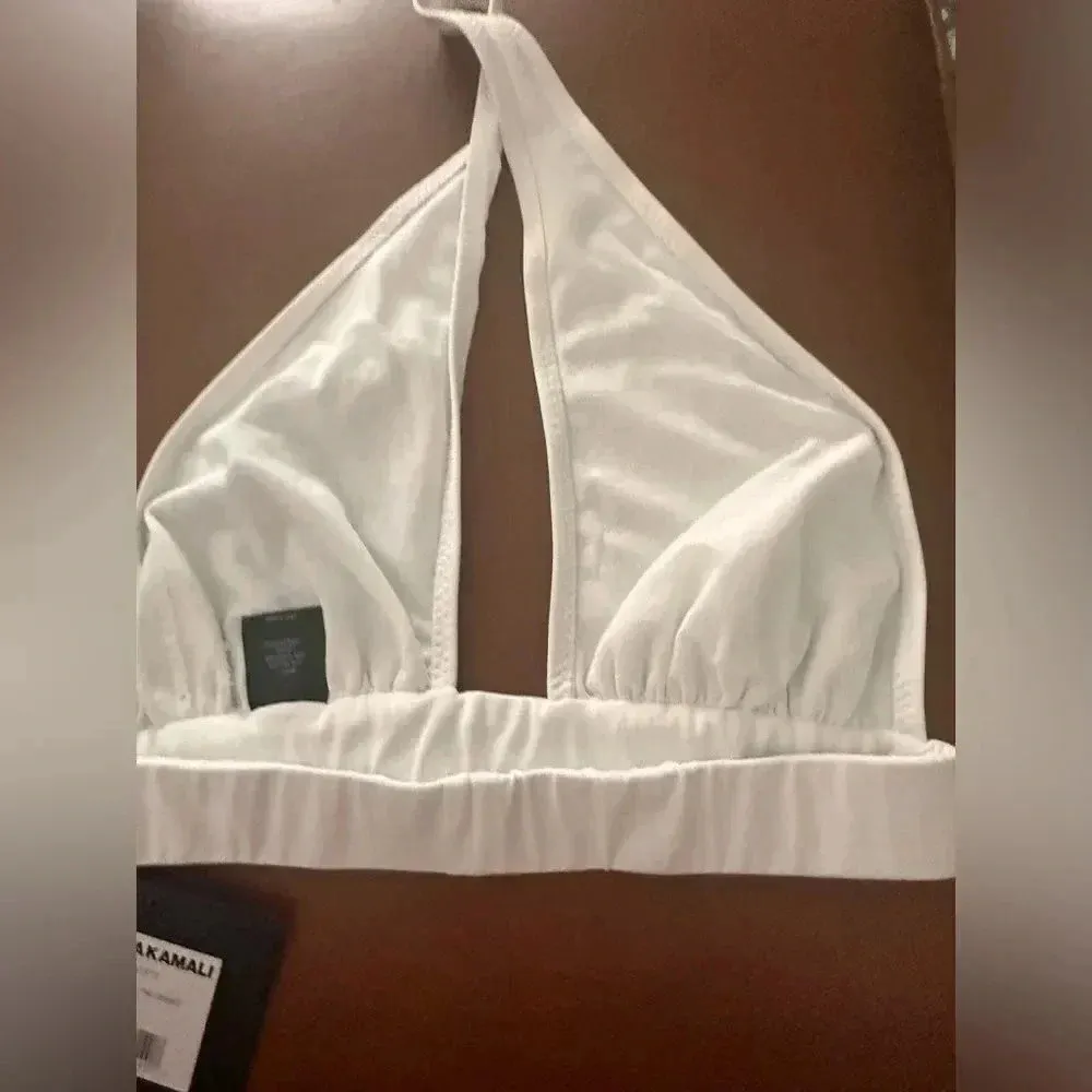 Norma Kamali‎ Cross Halter Bikini Top Sz S in White - Image 5