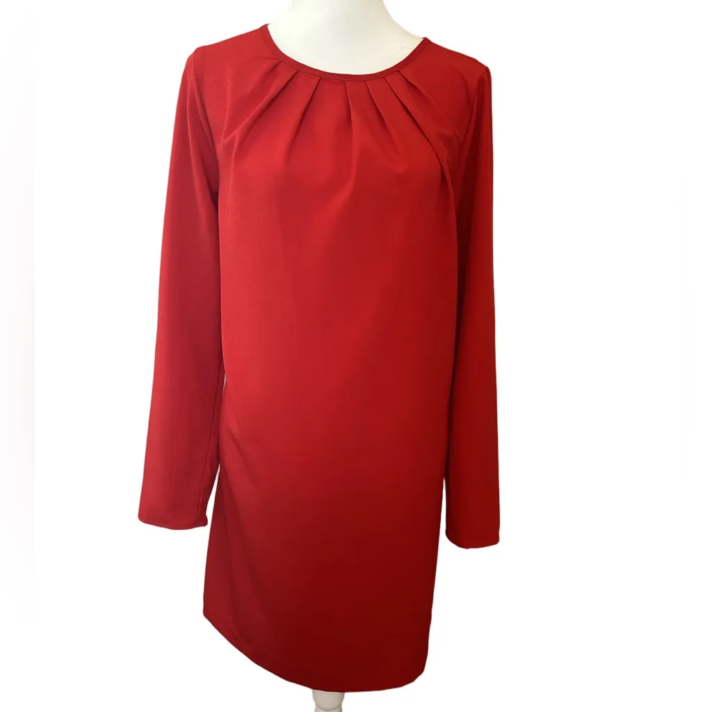 H&M red simple minimalist chic long sleeve Christmas party church dress NWT 2 - Image 2