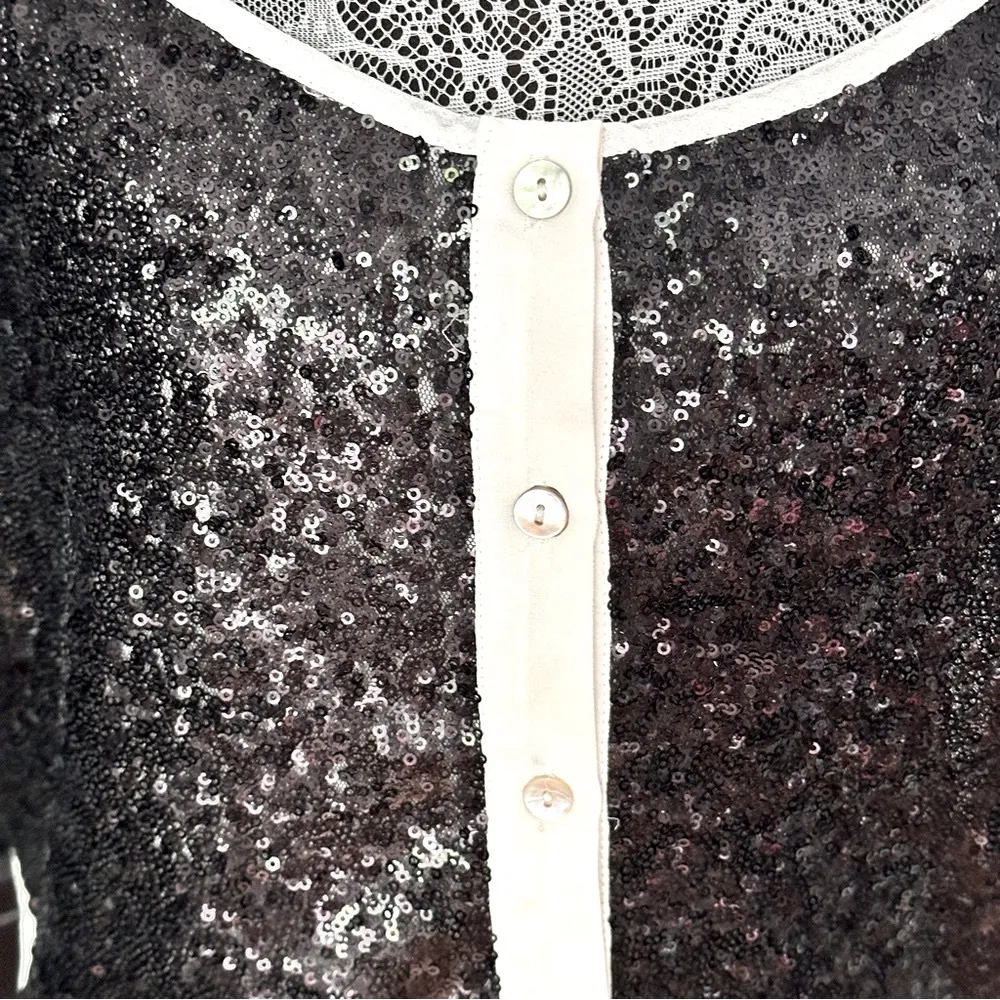 Black Sequin Button Front Tank Top by Charlotte Russe Size M - Image 5